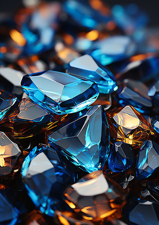 closeup pile blue gold crystals refraction diamonds gem gems diamond fruit impactful color turquoise, generative aiの素材