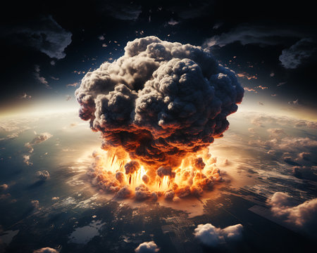explosion smoke street earth promotional grenade red effects nuclear bomb haze massive grin destruction, generative aiの素材