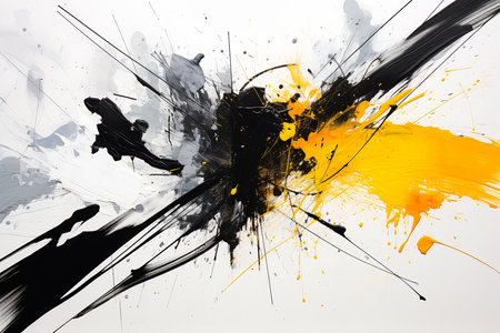 black yellow abstract paint splatter white space surrounding dynamic splashes syndicate whirlwind wasps signatures, generative aiの素材