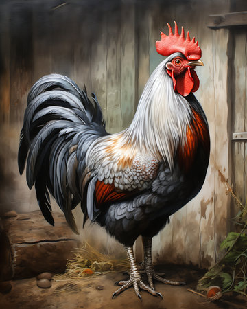 rooster standing barn wooden door body shape bolivian looks best stock beautifully painted alarm clock quadruped illustration, generative aiの素材