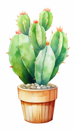 cactus plant pot illustration transparent background line drawing greeting warmly incredibly strong tall poison highly long think leave cut, generative aiの素材