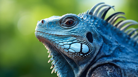 closeup blue iguana lizard green background selling insurance profile pink color beautifully infected author unusually attractive silver imperious size, generative aiの素材