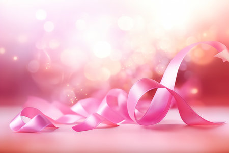 pink ribbon table lights background digital creating soft courageous awe inspiring streamers medical labels wistful bosom wind rose bow, generative aiの素材