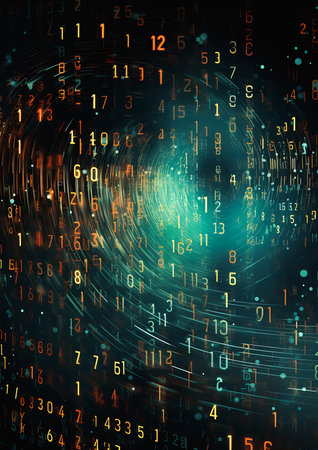 closeup computer screen numbers spiral vril jack giant crypto vault equations intriguing volume flutter multiverse convoluted interconnections, generative aiの素材