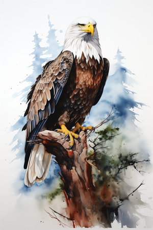 bald eagle perched tree branch resin standing sales brush strokes professional glare oil paint glass tall exalted, generative aiの素材