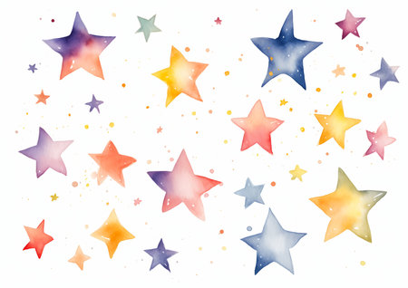 stars painted different color cute gradation beams joyous trumpets multiple visible exploitable ancient fairy paper galactic news unused design free avatar ink splashes, generative aiの素材
