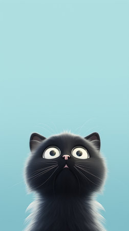 black kitty cat kitten big eyes looking vertical cute frozen diffuse cap cooky ice blue, generative aiの素材