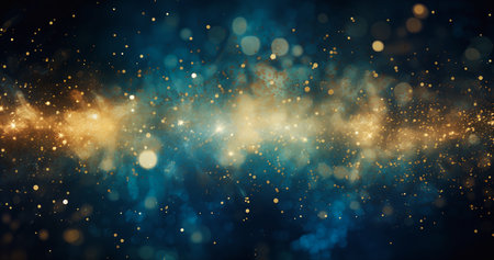 closeup blue gold background stars color out space shining lamp particle glittering skin quasar, generative aiの素材