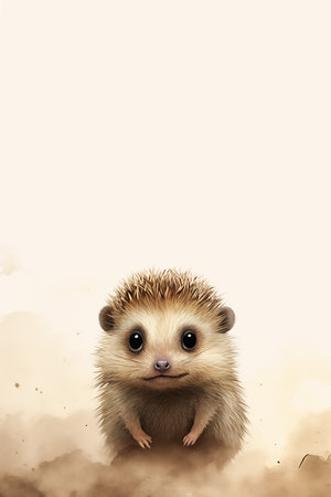 hedgehog sitting ground subject smiling standing barren field amused background removed worried, generative aiの素材