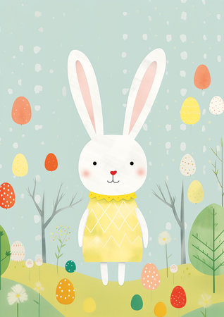 white rabbit yellow dress standing field favorite snow flurry illustrations easter here one olive honeycomb background holding eggs princess pooka adopt, generative aiの素材