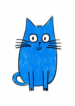 drawing blue kitty cat kitten sad look face princess tight sitting ten forward excited expression transparent background cobalt sketching meow full length tin, generative aiの素材
