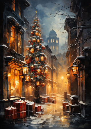 street tree presents breathtaking lighting achingly, generative aiの素材