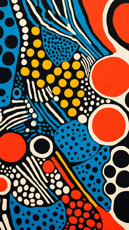 brightly colored abstract fish dots structure undulating nebulous clouds blue orange interconnected human dot, generative aiの素材