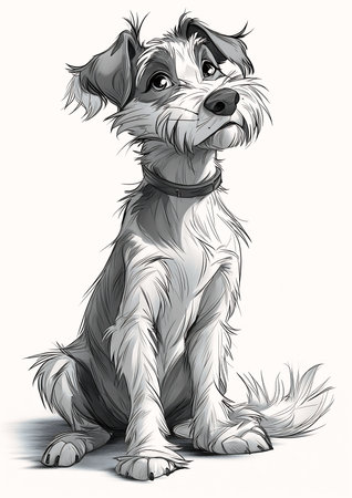 drawing dog sitting ground collar portrait talented cute furry mischievous, generative aiの素材