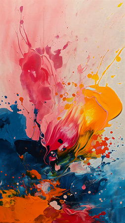 flower splash paint princess explosion pouring techniques album cover dichromatism nares bold warm colors blue pink color, generative aiの素材