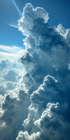 large cloud sky above clouds white cyan thunderstorms vertical foam ultra floating powerful zen state, generative aiの素材
