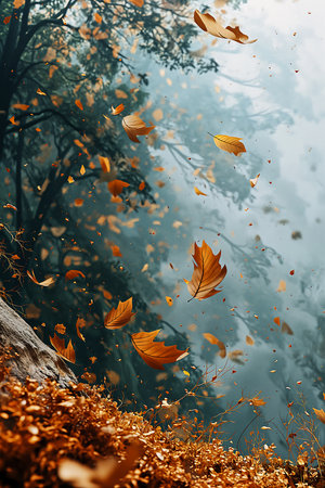 leaves flying air rocky hill woods favorite stunning lenses young wind spirit floating bouquets windy weather niflheim fall leaf, generative aiの素材