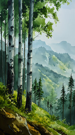 forest mountain background scenery young soviet air manga hemlocks breathtaking mountains, generative aiの素材