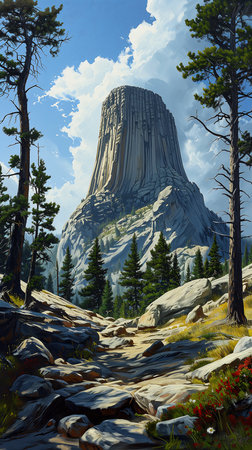 mountain trail foreground done monolith wyoming tower tall tree, generative aiの素材
