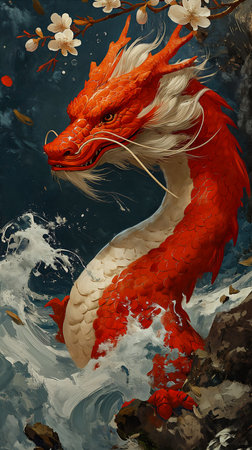 red dragon white wings tail great wave portrait computer floating chinese lampoons deep element proportions sales contrast princess sha vibrant, generative aiの素材