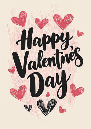 happy valentines day hand lettering hearts pink background person standing front star drawing children alizarin curtains vase, generative aiの素材
