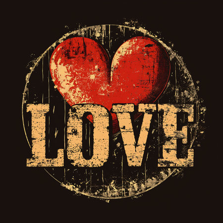 distressed love heart shirt design effect simplistic iconography unconditional electronic hardcore music, generative aiの素材