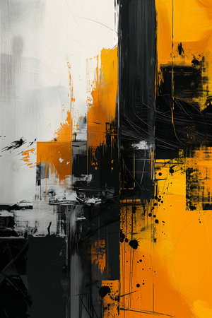 closeup city yellow sky abstract black orange color palette knowing expression transmittal white paint flows down, generative aiの素材