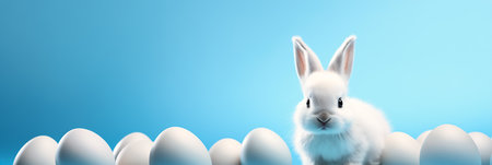 white rabbit standing among eggs header aliased small animals head shoulders frame balance test subject cooking oil avatar appearing background loosely cropped splash, generative aiの素材