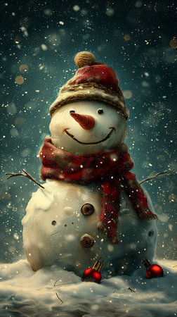 snowman standing snow portrait transparent background smiling red faced morph yellow color eyes note, generative aiの素材