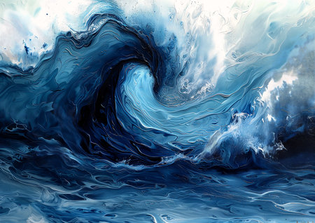 large wave breaking ocean blue sky unstirred paint deep element purely out symbolization, generative aiの素材