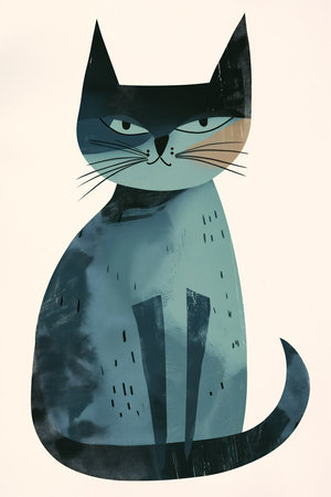 kitty cat kitten sitting table face cartoon sergeant meow princess blue gray sharp fine quiet disdain navy grumpy baleful refined muzzle claws, generative aiの素材