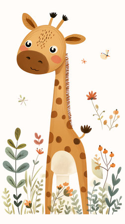 giraffe standing grass flowers butterflies kondo long princess staples portfolio zoo bio super cute friendly benedict spots tall, generative aiの素材