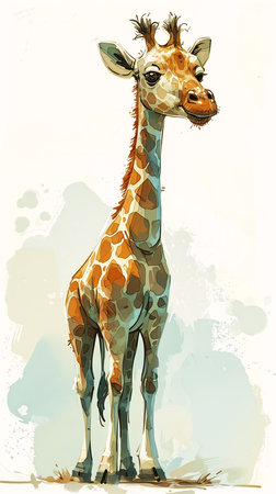 giraffe standing grass vector digital pencil portrait fructose magazine tall slender illustration taupe, generative aiの素材