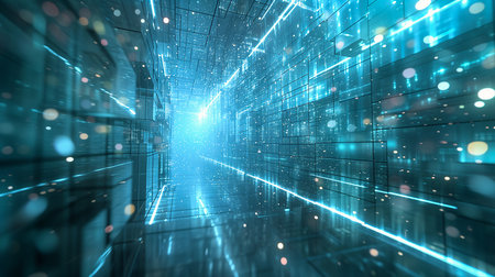 city blue light large arrays data holograms white paper background server room young unconnected pacing patterns interconnections, generative aiの素材