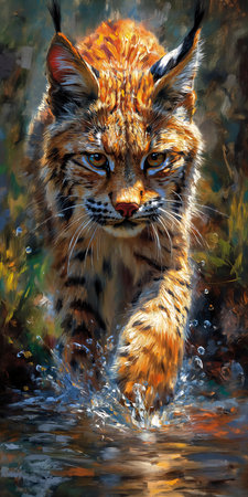 kitty cat kitten running body deep intense look eyes focus close mischievous lynx acrylic paint splashes majesty, generative aiの素材