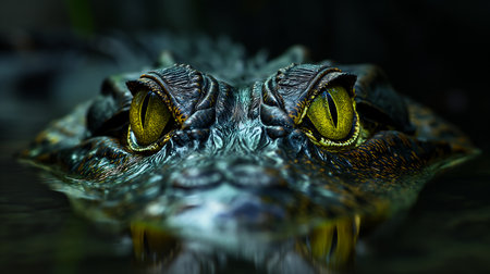 closeup crocodiles eyes background stock popular face visible creeping forward black centered, generative aiの素材