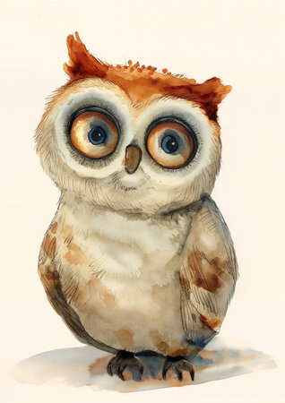 owl big eyes technology review cartoon vibrant sticker natural study, generative aiの素材