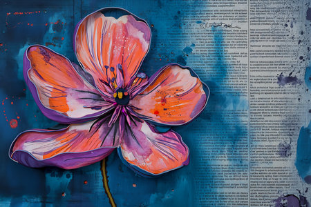 flower piece paper blue background newspaper clippings violet, generative aiの素材