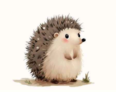 hedgehog white face black eyes standing grass highly tv rust painfully adorable arms behind back tumbleweed berserk, generative aiの素材