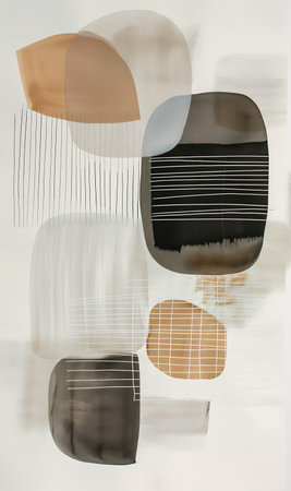 design pastel shades paint glass white hanging scroll rounded lines layered paper interconnections simple shapes, generative aiの素材