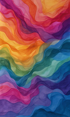abstract colored wave pattern sun silk paper dynamic folds painted bright deep color using swirling harmony floating molecules, generative aiの素材