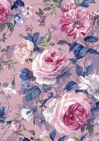 closeup pink blue floral luxury century rose background full flowers light space hay doves city, generative aiの素材