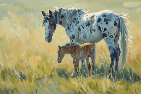 horse foal field native coherent spots white muzzle amazing inspiring savannah willows, generative aiの素材