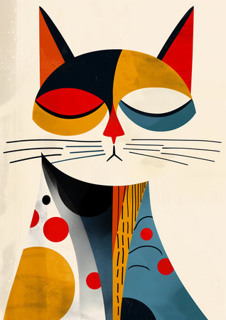 kitty cat kitten yellow nose black tail portrait deco illustration gorgeous design aesthetics gray anthropomorphic, generative aiの素材