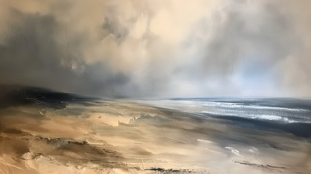 beach large amount sand deep dawn moody tones white grey store sunlight cumulus ridgeway, generative aiの素材