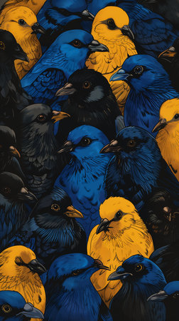 birds together favorite blue black church yellows jury disorder, generative aiの素材