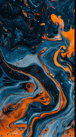 closeup black orange liquid substance blue wall sly video mural portrait ratio young, generative aiの素材