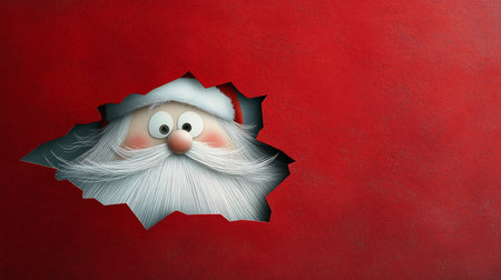 Santa Claus peeking through a hole in the wall. 3d illustrationの素材