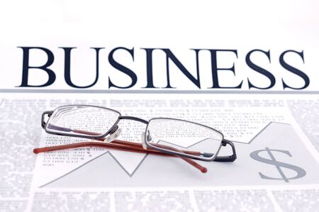 smart glasses on a business newspaperの写真素材