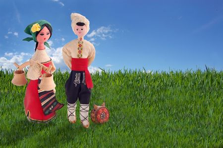 hand-maded  dolls in national costume. Bulgarian folklore symbols. の写真素材